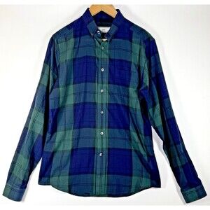 AMI Alexandre Mattiussi Men's 39 Button Down Shirt Green Navy Plaid Check Cotton